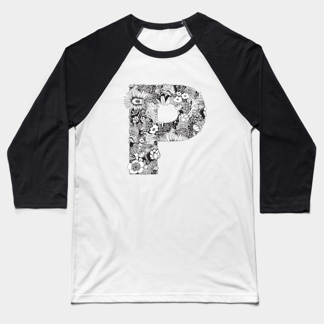 Floral Letter P Baseball T-Shirt by HayleyLaurenDesign